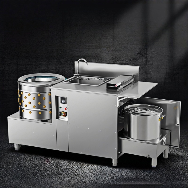 Chicken Plucker Machine - เครื่องถอนขนไก่แบบอัตโนมัติ 25 กก. พร้อมโต๊ะตัดและหม้อต้ม