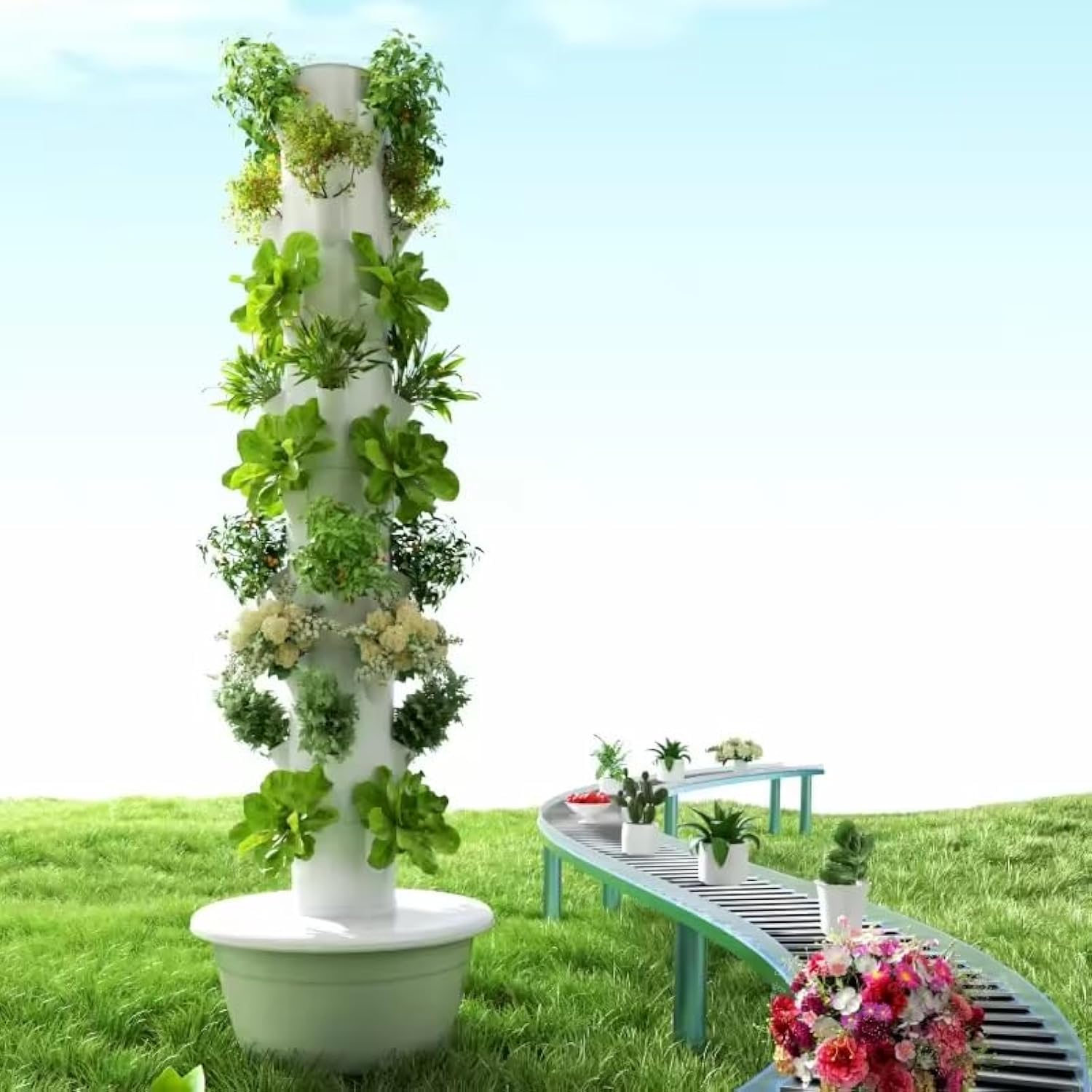 Vegetable Transplanter - หอปลูกพืชไฮโดรโปนิกส์แนวตั้งแบบแอโรโปนิกส์ สำหรับผลไม้และผัก 9 ชั้น 36 กระถาง